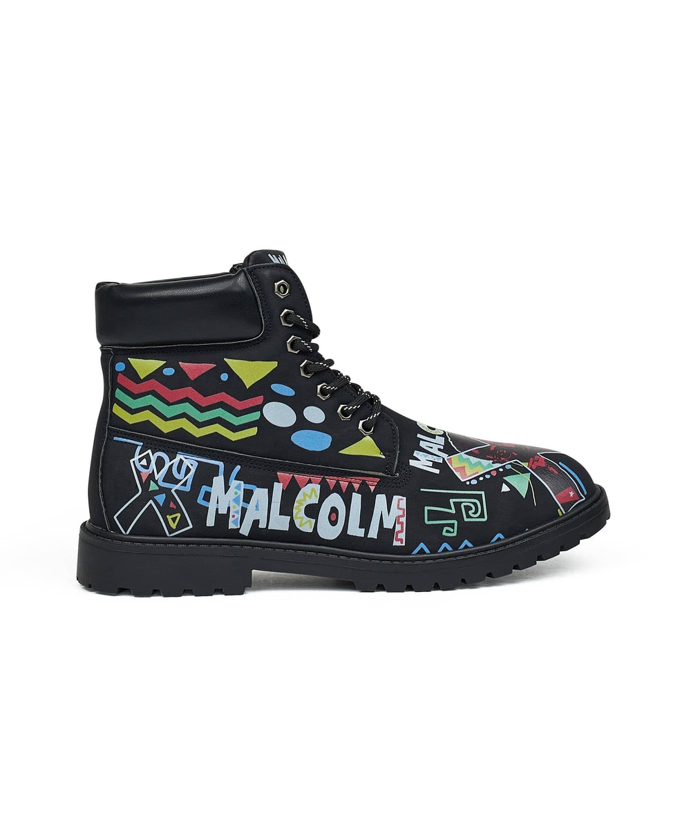 Malcolm X Reason Collab Faux Suede Graphic Print Boots - Black