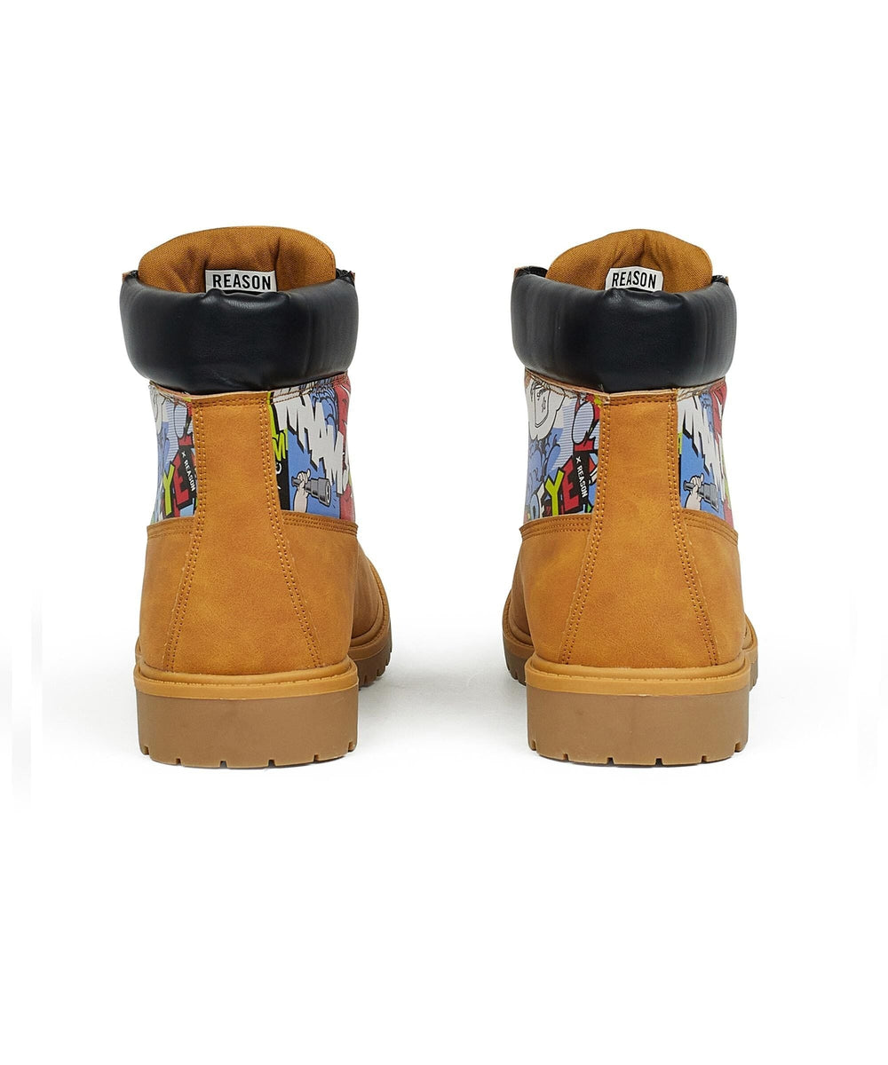 Popeye X Reason Collab Faux Suede Comic Print Boots - Tan