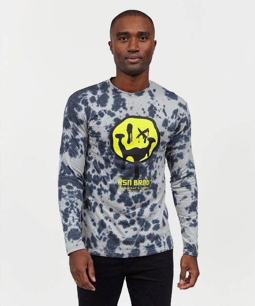 Reason Clothing Men's Flag Bandana Print Long Sleeve Tee