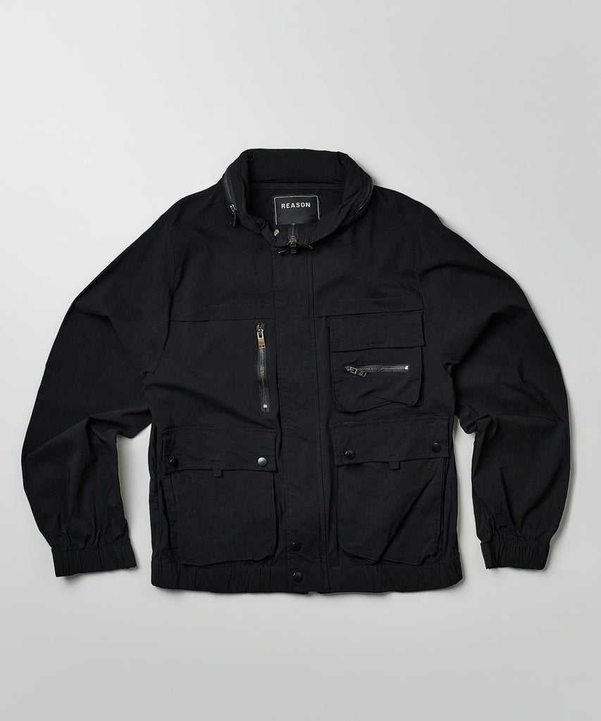 Utility Stretch Nylon Zip Up Jacket - Black – Reason Clothing