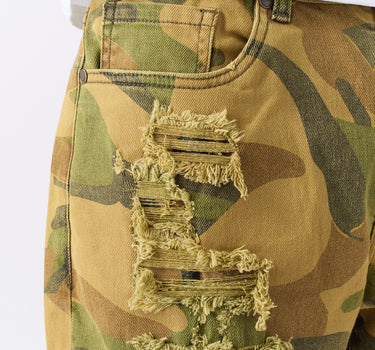 Destroyed Denim Shorts - Camo