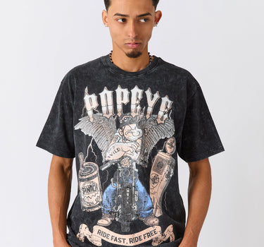 Popeye Ride Fast Short Sleeve Tee - Washed Black