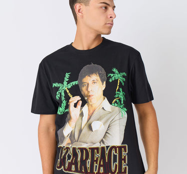 Plus Size Scarface Rhinestone Short Sleeve Tee - Black