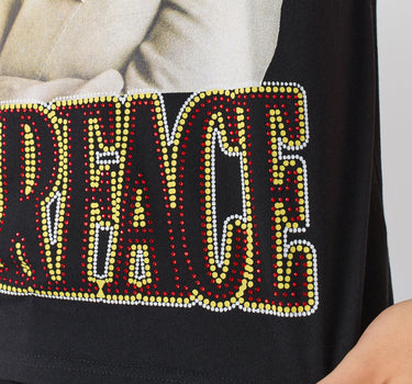 Plus Size Scarface Rhinestone Short Sleeve Tee - Black