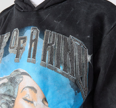 Washed One Of A Kind Rhinestone Hoodie - Charcoal
