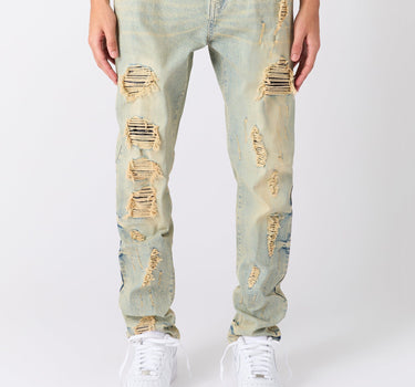 Rip And Repair Washed Denim Jeans - Light Blue