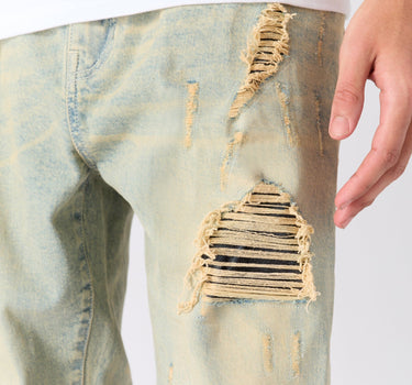 Rip And Repair Washed Denim Jeans - Light Blue