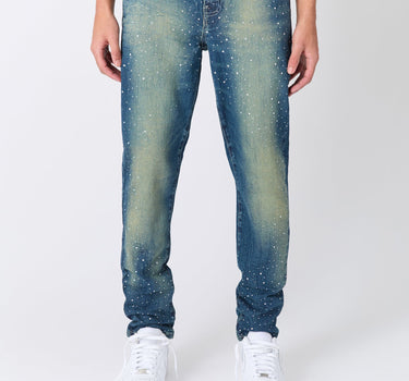 Stoned Out Rhinestone Denim Jeans - Dark Blue