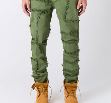 Frayed Denim Jeans - Olive Green