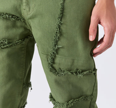 Frayed Denim Jeans - Olive Green