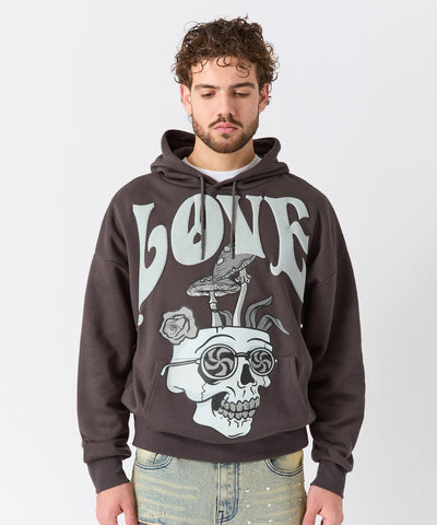 Love Hate Puff Print Hoodie - Grey