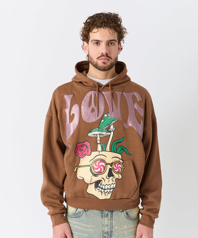 Love Hate Puff Print Hoodie - Khaki
