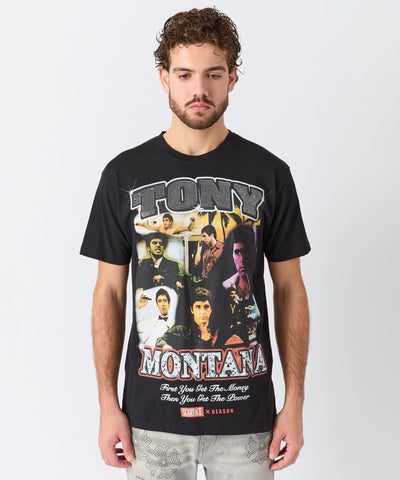 Scarface Tony Rhinestone Short Sleeve Tee - Black