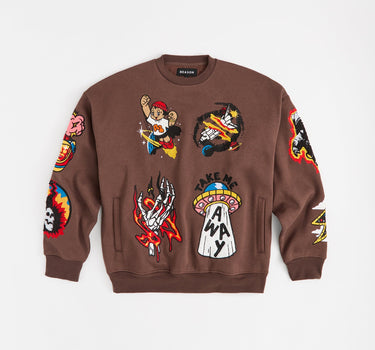 Beyond Reality Fleece Embroidered Crew - Brown