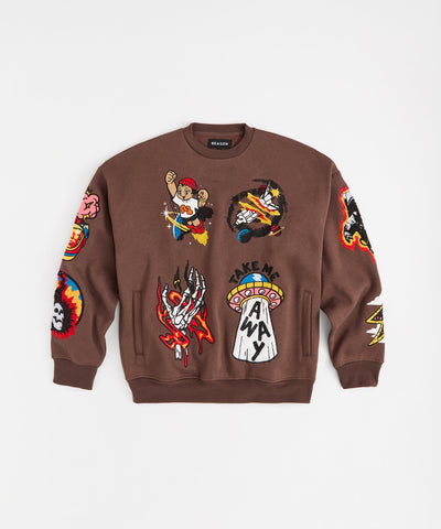 Beyond Reality Fleece Embroidered Crew - Brown