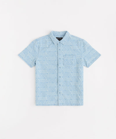 Textured Knit Shorts Sleeve Button Down Shirt - Light Blue