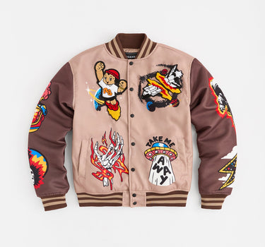 Beyond Reality Embroidered Varsity Jacket - Khaki