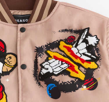 Beyond Reality Embroidered Varsity Jacket - Khaki