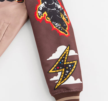 Beyond Reality Embroidered Varsity Jacket - Khaki