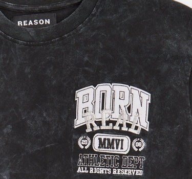 Born Real Embroidered Short Sleeve Tee - Washed Black