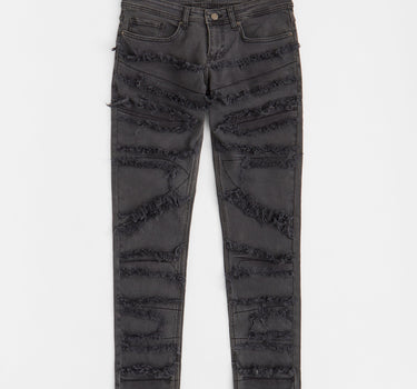 Frayed Layered Denim Jeans - Dark Grey
