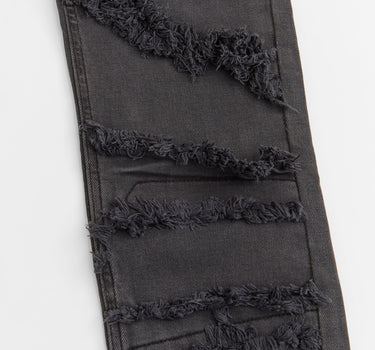Frayed Layered Denim Jeans - Dark Grey