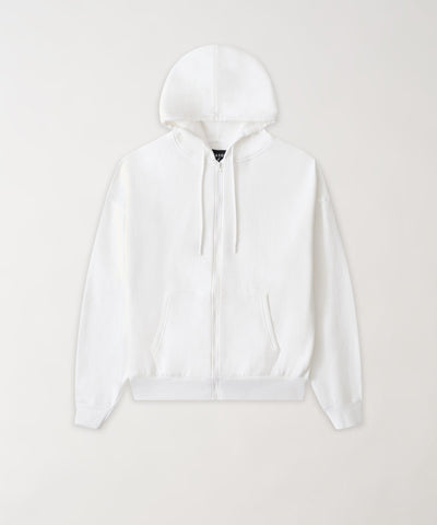 Essential Heavyweight Fleece Baggy Fit Comfy Zip Up Hoodie - White