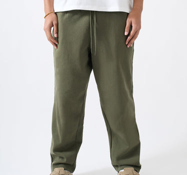 Essential Heavyweight Fleece Baggy Fit Open Hem Jogger Pants - Olive Green
