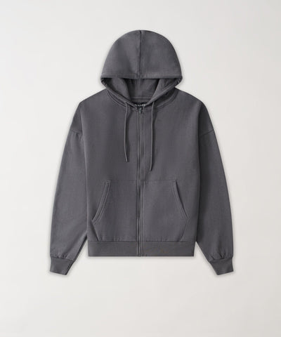 Essential Heavyweight Fleece Baggy Fit Comfy Zip Up Hoodie - Dark Grey
