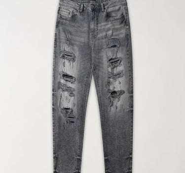 Rip And Repair Washed Jeans - Dark Grey