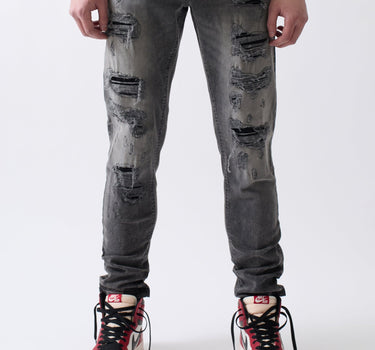Rip And Repair Washed Jeans - Dark Grey