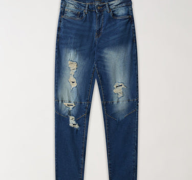 Rip And Repair Dark Wash Denim Pants - Blue