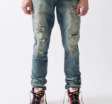 Ripped And Repaired Denim Pants - Blue