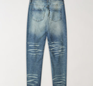 Ripped And Repaired Denim Pants - Blue