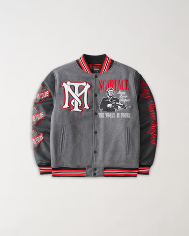 Scarface The World Varsity Jacket PU - Black And Grey
