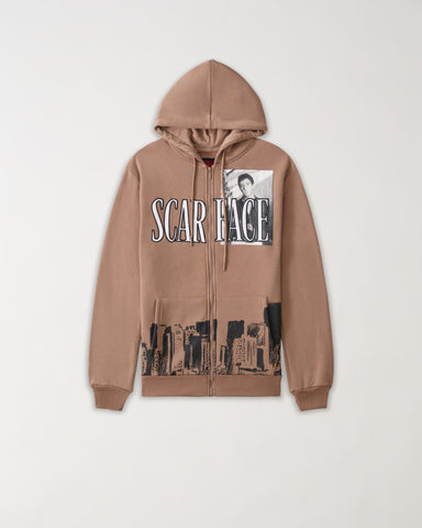 Scarface Embroidered Full Zip Hoodie - Brown