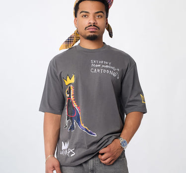 Basquiat Embroidered Tee - Grey