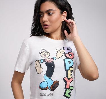 Womens Popeye Short Sleeve Cropped Tee - White