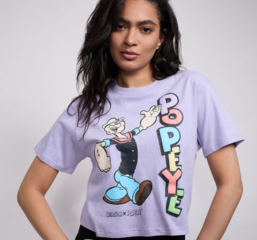 Womens Popeye Short Sleeve Cropped Tee - Lilac