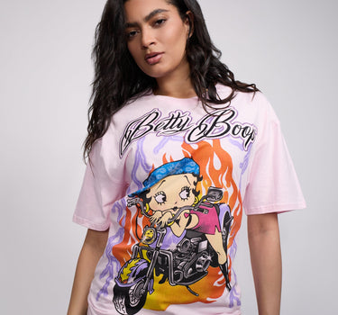 Women Betty Boop Biker Short Sleeve Tee - Pink