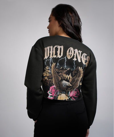 Women Wild One Cropped Hoodie - Black