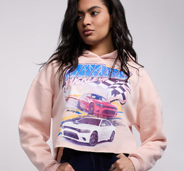 Womens Dodge Buckle Up Crop Hoodie - Mauve