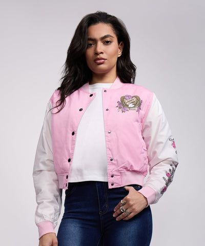 Women Wild Ones Eagle Varsity Jacket - Light Pink