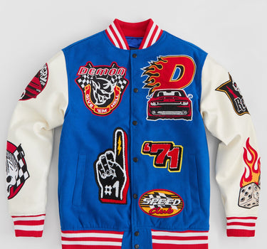 Dodge Demon Rebel Embroidered Varsity Jacket PU - Blue
