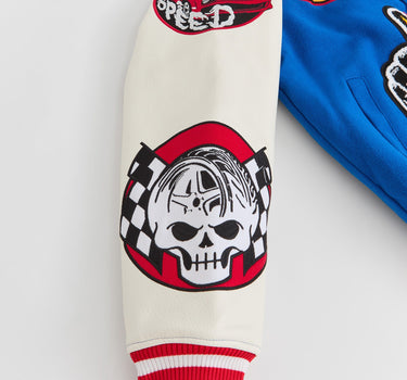 Dodge Demon Rebel Embroidered Varsity Jacket PU - Blue