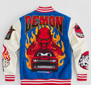 Dodge Demon Rebel Embroidered Varsity Jacket PU - Blue