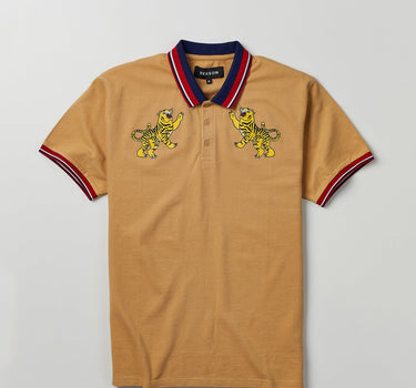 Fearless Tiger Embroidered Polo Shirt - Khaki