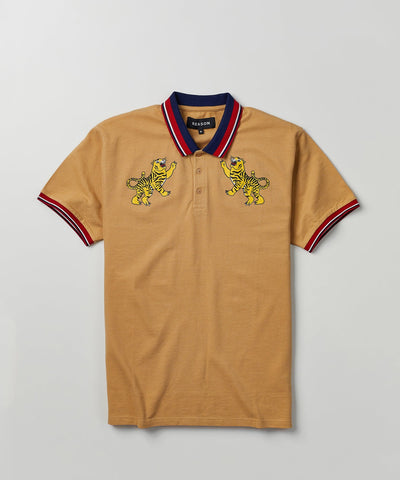 Fearless Tiger Embroidered Polo Shirt - Khaki