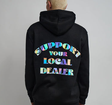 Support Local Iridescent Foil Print Hoodie - Black