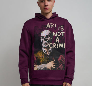 Art Is Not A Crime Graphic Print Hoodie - Burgundy